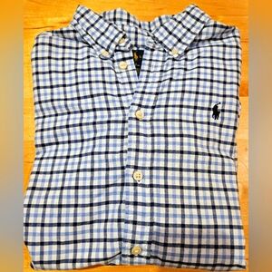 Ralph Lauren boys long sleeve button down white/blue plaid shirt L (14-16)